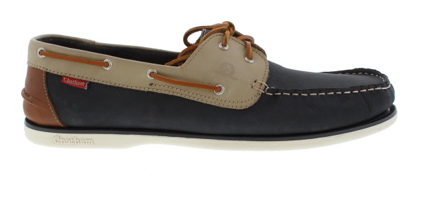 Chatham Whitstable Navy/Off-White/Tan Boat Shoe | Mens Larger Sized Shoes
