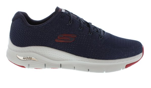 Skechers Arch Fit Takar Navy Blue/Red Mesh Trainer | Mens Larger Sized Shoes